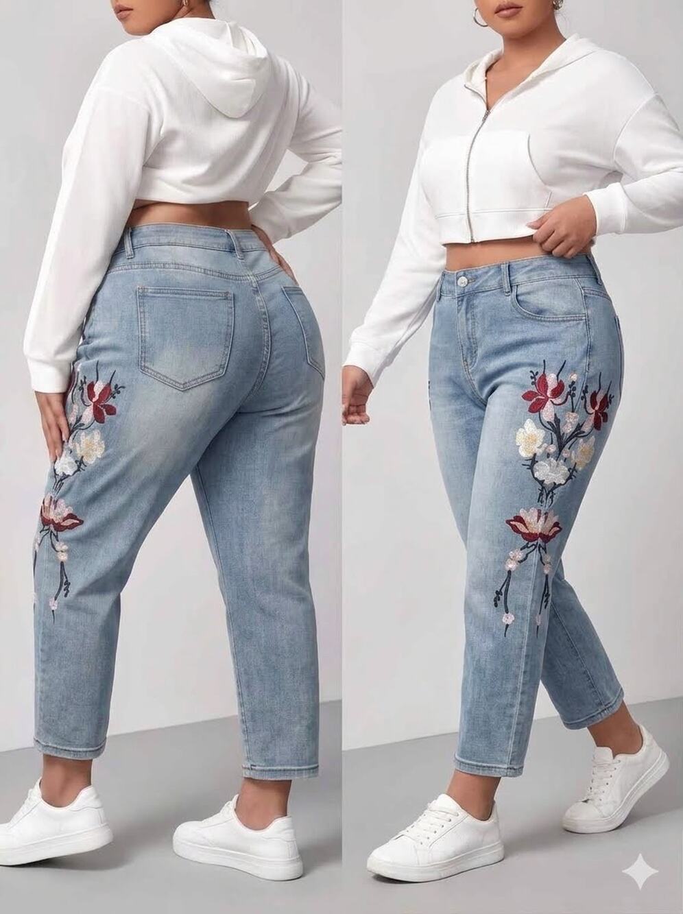 Sandpiper Floral Embroidered Women’s Jeans - 20P 36W x 23L - Light Wash Blue